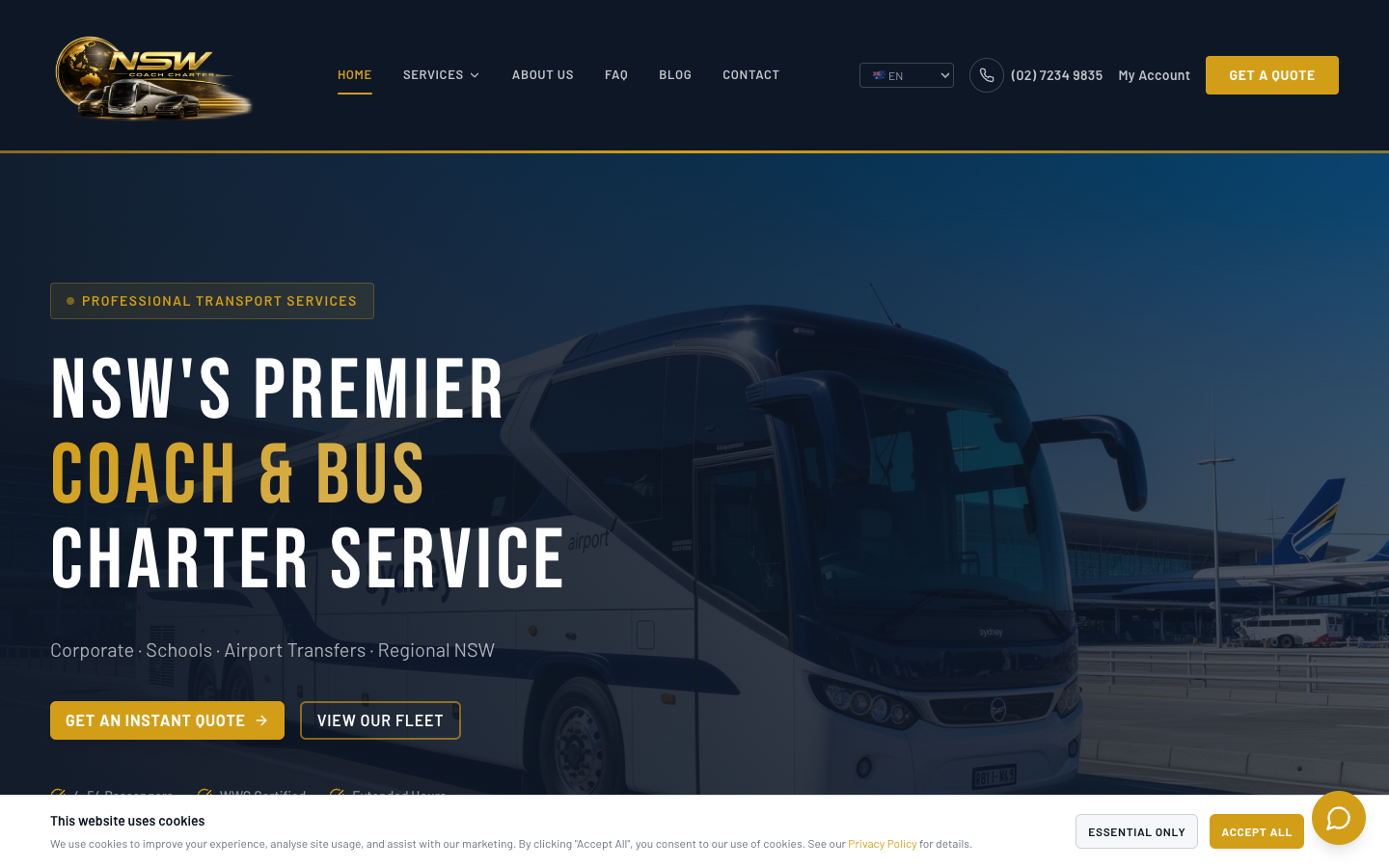 CoachSydney live site — quote engine and booking
